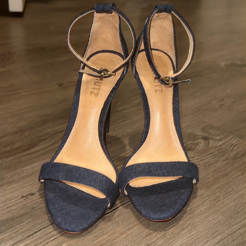 Schutz Denim Strappy Heels